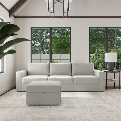 Flexsteel Flex Upholstered Modular Wide Arm Sofa With Storage Ottoman In Gray