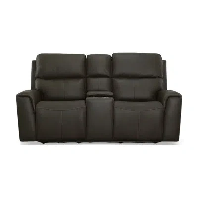 Flexsteel Jarvis Power Reclining Loveseat With Console And Power Headrests In Brown