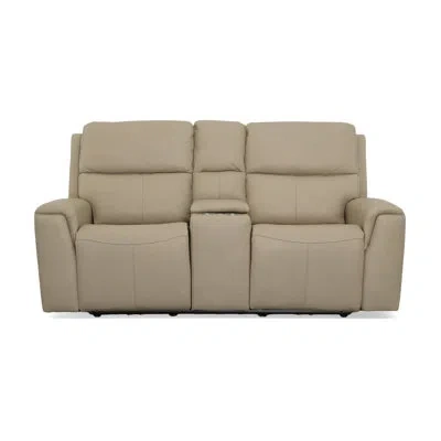 Flexsteel Jarvis Power Reclining Loveseat With Console And Power Headrests In Tan