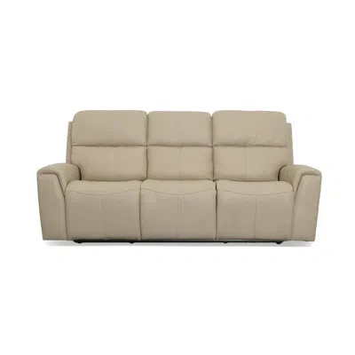Flexsteel Jarvis Power Reclining Sofa With Power Headrests In Tan