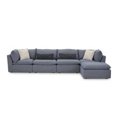 Flexsteel Liam Fabric 4 Seat Modular Sectional And Cocktail Ottoman In Sky Blue Revolution Performance Fabrics