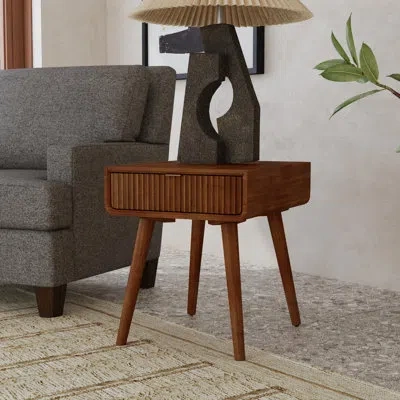 Flexsteel Ludwig Solid Wood End Table With Storage In Brown