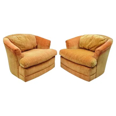 Pre-owned Flexsteel Mid Century Modern Orange Upholstered Swivel Lounge Club Chair By  Pair