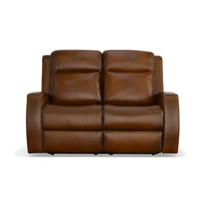 Flexsteel Mustang 60" Leather Power Reclining Loveseat In Brown