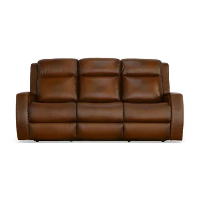 Flexsteel Mustang 84" W Leather Power Reclining Sofa In Brown