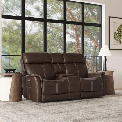 Flexsteel Panorama Reclining Loveseat With Console, Power Headrests & Lumbar In Brown