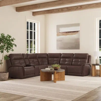 Flexsteel Ranger 6 Piece Power Reclining Sectional In Dark Brown Full Grain Leather