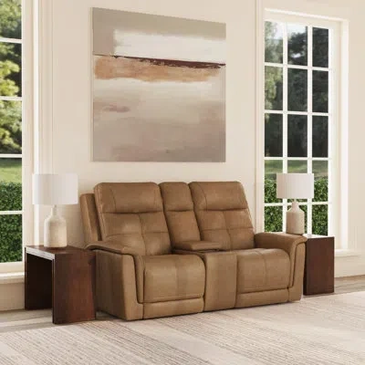 Flexsteel Ranger Power Reclining Loveseat With Console, Power Headrests, Lumbar, Heat, Massage In Brown