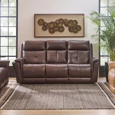 Flexsteel Ranger Power Reclining Sofa With Console, Power Headrests, Lumbar, Heat, Massage In Dark Brown