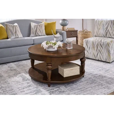 Flexsteel Riverstone Round Coffee Table With Casters In Brown