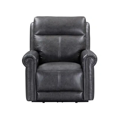 Flexsteel Sterling Power Recliner With Power Headrest & Lumbar In Gray Genuine Leather