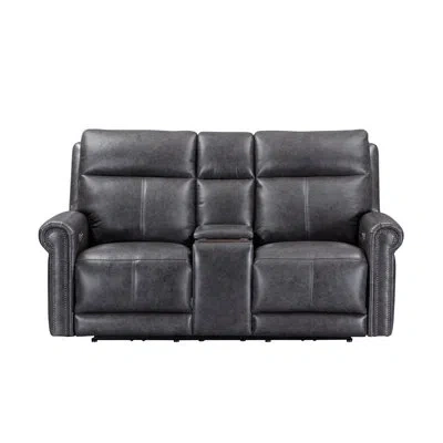 Flexsteel Sterling Power Reclining Loveseat With Console, Power Headrests & Lumbar In Gray Genuine Leather