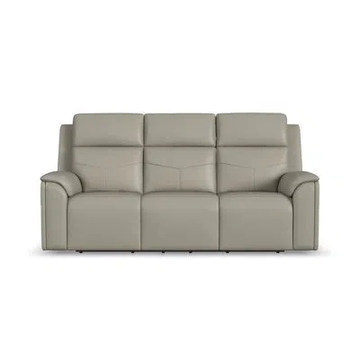 Flexsteel Titus Reclining Sofa With Power Headrests, Lumbar, Heat & Massage In Gray
