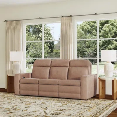 Flexsteel Windsor Power Reclining Sofa With Console, Power Headrests, Lumbar In Tan