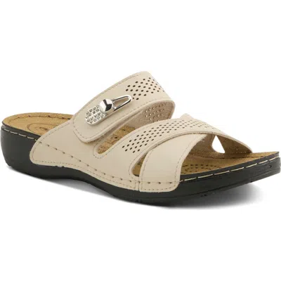 Flexus By Spring Step Perforated Slide Sandal In Beige