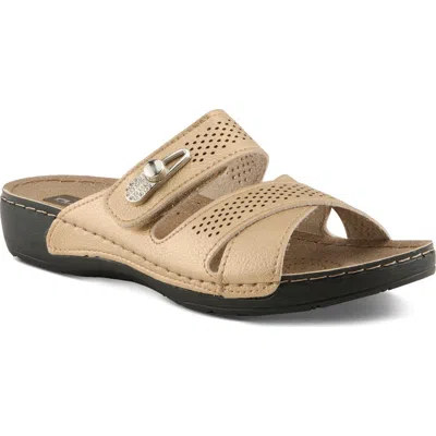 Flexus By Spring Step Perforated Slide Sandal In Gold