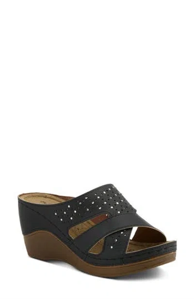 Flexus By Spring Step Perforated Wedge Sandal In Black