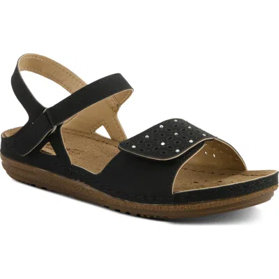 Flexus By Spring Step Perforated Wedge Sandal In Black