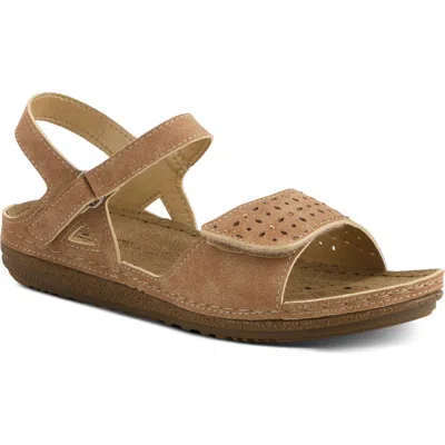 Flexus By Spring Step Perforated Wedge Sandal In Camel
