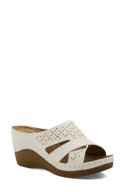 Flexus By Spring Step Perforated Wedge Sandal In White