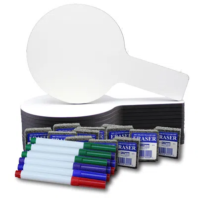 Flipside Products Mini Dry Erase Answer Paddles With Colored Pens And Erasers, Class Pack Of 12 In White