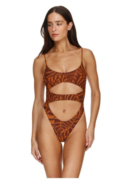Flirtt Gottex Retro Jungle Cut Out One Piece In Brown
