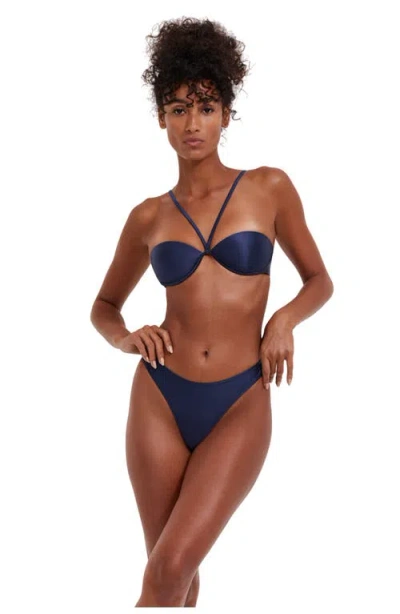 Flirtt Gottex Satin Touch Molded Cups Halter Bikini Top In Navy