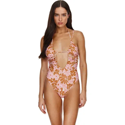 Flirtt Gottex Summer Memories Deep Plunge Cut Out Halter One Piece