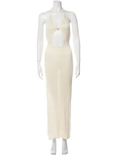 Pre-owned Flook Halterneck Long Dress In Neutrals