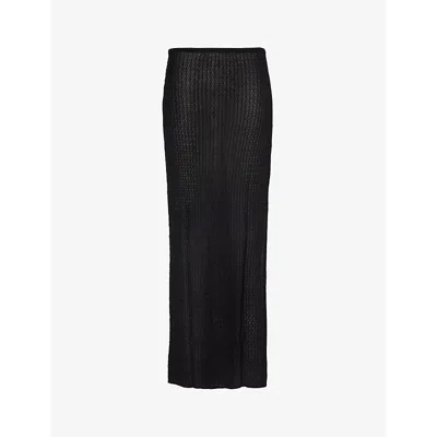 Flook The Label Womens Black Olea Rayon Knitted Maxi Skirt
