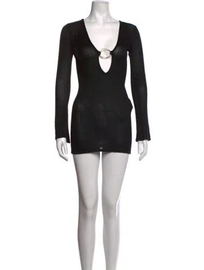 Pre-owned Flook V-neck Mini Dress In Black