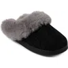 Floopi Faux Fur Trim Scuff Slipper In Black
