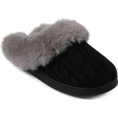 Floopi Faux Fur Trim Scuff Slipper In Black