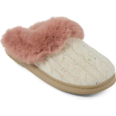 Floopi Faux Fur Trim Scuff Slipper In White