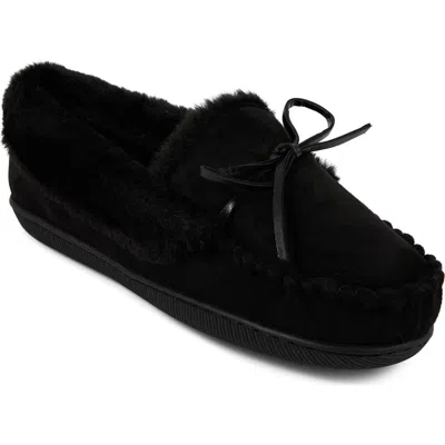Floopi Faux Suede & Faux Fur Lined Slipper In Black