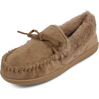 Floopi Faux Suede & Faux Fur Lined Slipper In Brown