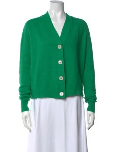 Pre-owned Floor Angora V-neck Sweater In Green