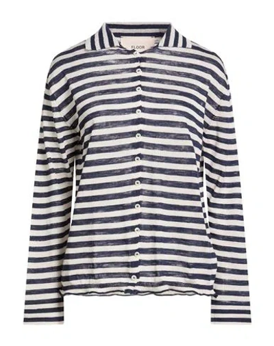 Floor Woman Cardigan Off White Size M Linen, Viscose, Polyester In Blue