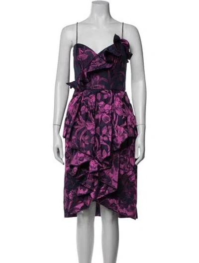 Pre-owned Flor Et.al Floral Print Knee-length Dress In Purple