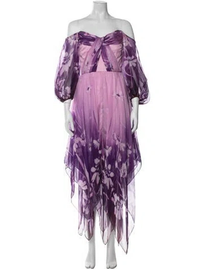 Pre-owned Flor Et.al Floral Print Long Dress In Purple