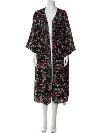 Pre-owned Flor Et.al Floral Print Open Front Sweater In Black