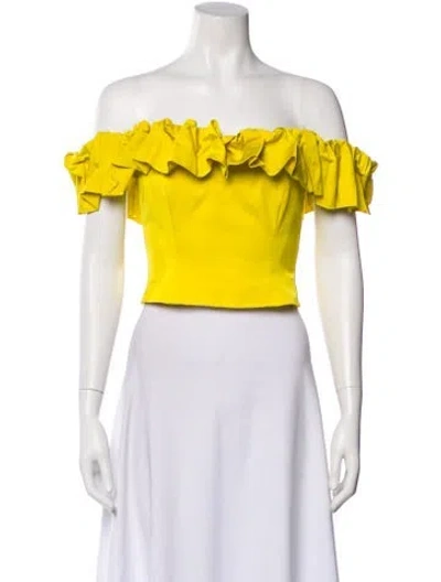 Pre-owned Flor Et.al Off-the-shoulder Short Sleeve Crop Top W/ Tags In Yellow
