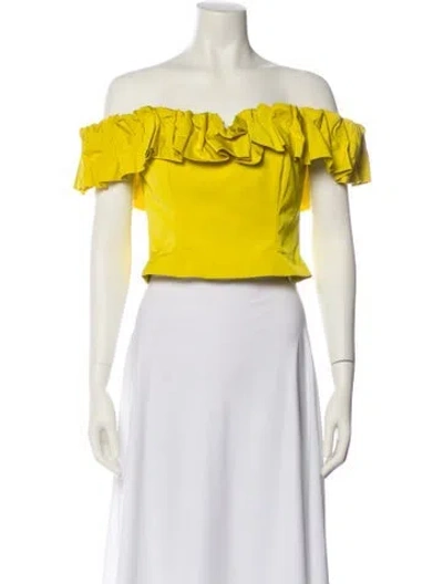 Pre-owned Flor Et.al Off-the-shoulder Short Sleeve Crop Top In Yellow