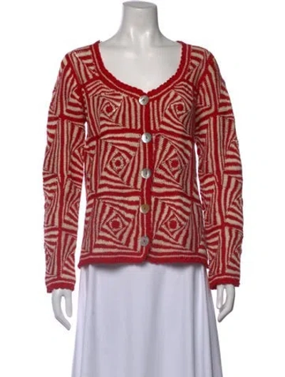 Pre-owned Flor Et.al Patterned V-neck Sweater W/ Tags In Red