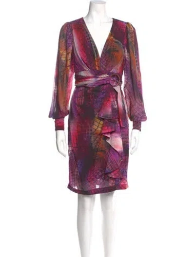 Pre-owned Flor Et.al Printed Knee-length Dress In Purple