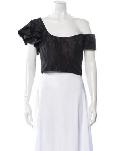 Pre-owned Flor Et.al Printed Off-the-shoulder Crop Top W/ Tags In White
