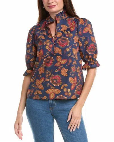 Flora Bea Edith Blouse In Navy In Multi