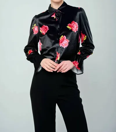 Flora Bea Jona Top In Black Rosy Garden In Multi