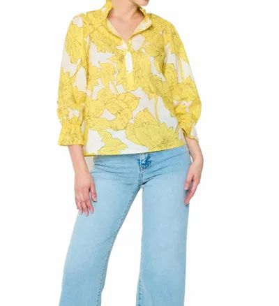 Flora Bea Lina Button Front Blouse In Yellow/ Secret Garden