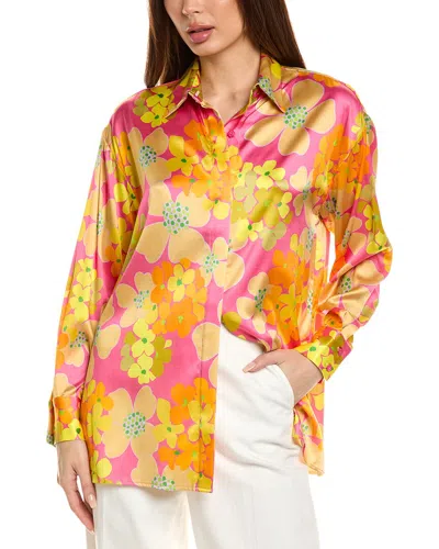 Flora Bea Nyc Boyfriend Silk Top In Pink